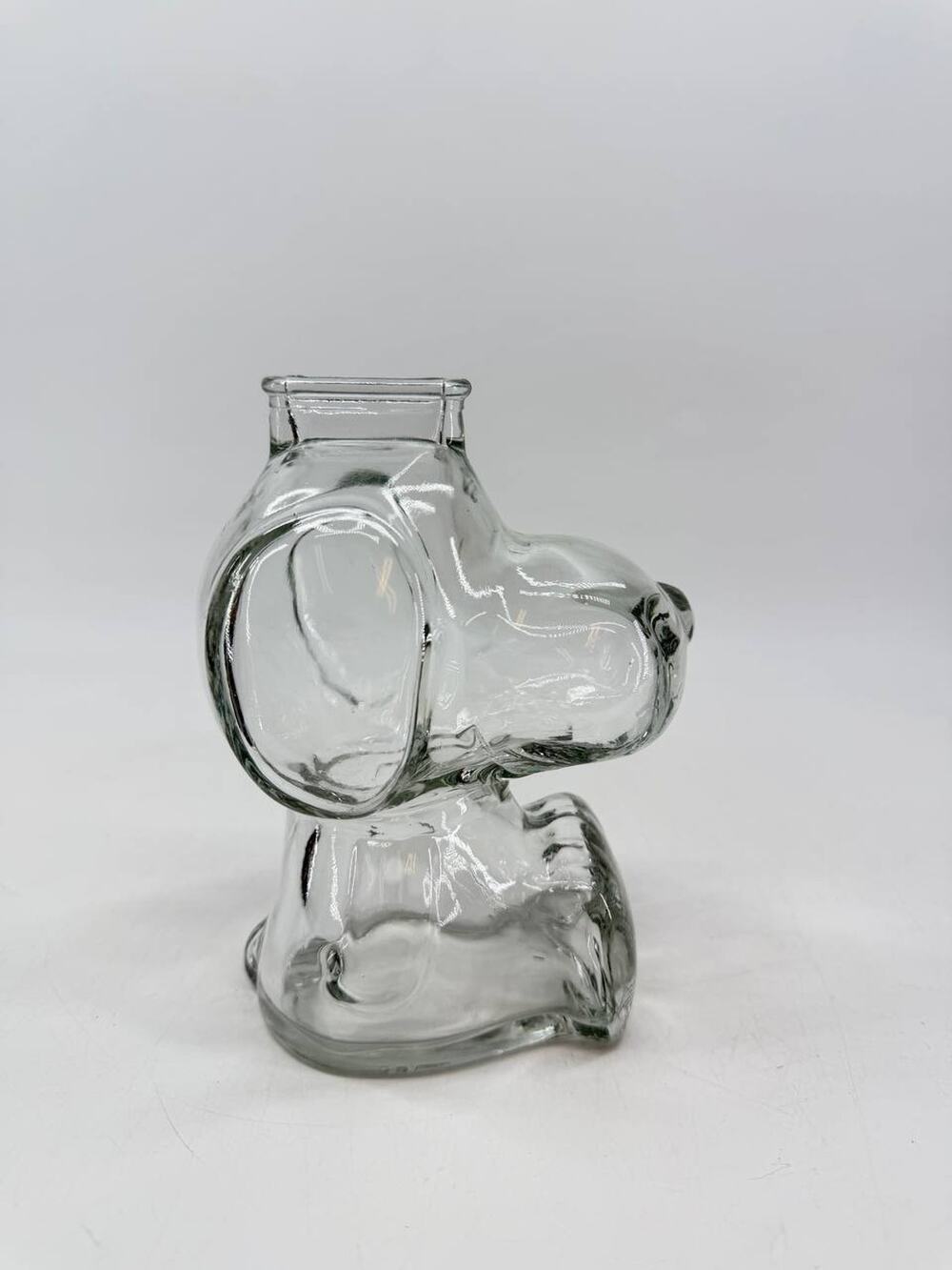Snoopy Peanuts Clear Glass Coin Bank Figural Character Piggy Bank